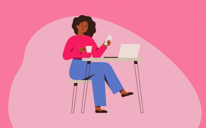 Illustration of woman at laptop planning week