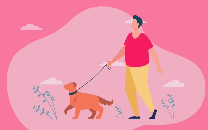 Illustration of man walking his dog